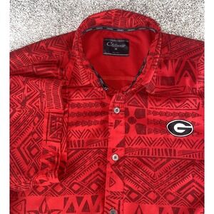 Georgia Bulldogs UGA Chiliwear Aztec Floral‎ Hawaiian Red Shirt Mens Medium NCAA
